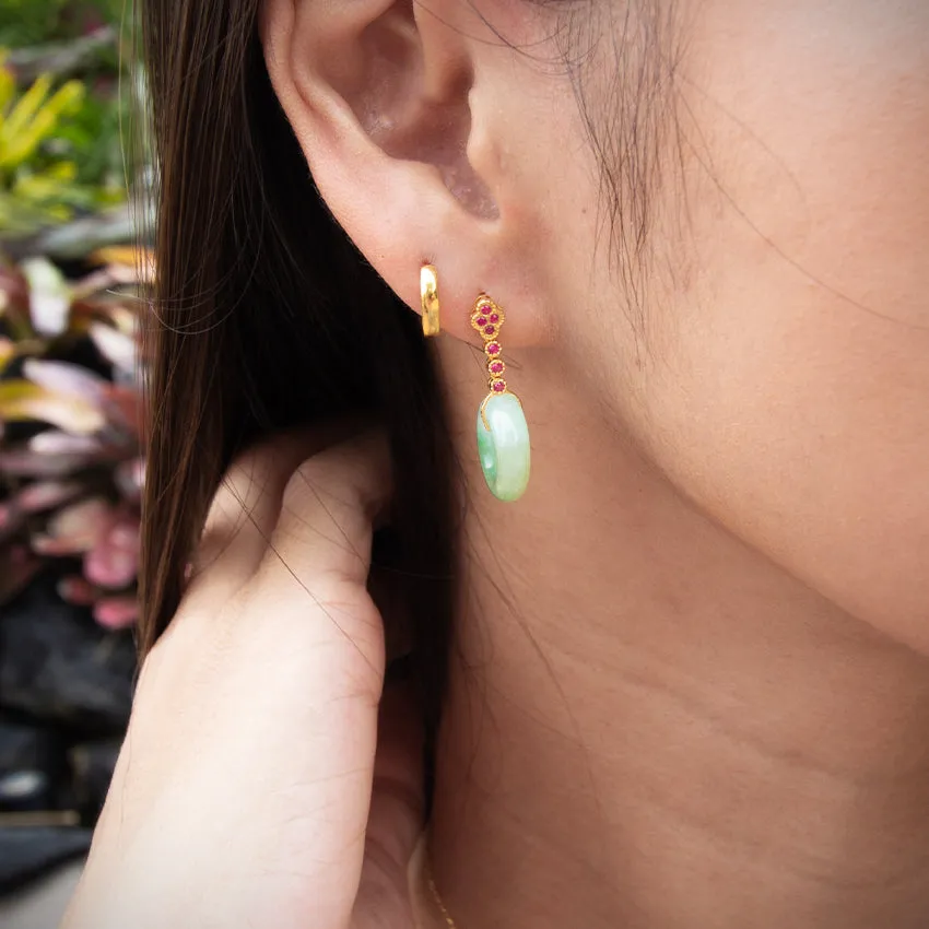 Jade & Ruby 18k Gold Drop Earrings