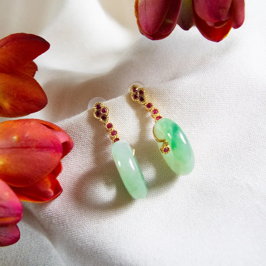Jade & Ruby 18k Gold Drop Earrings