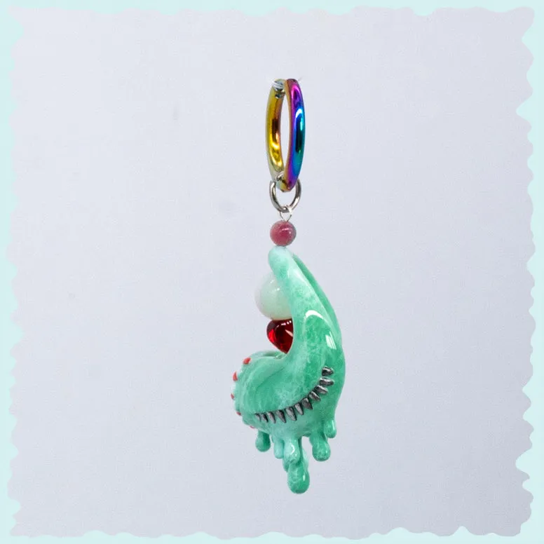 Jade green little lash teeth monster necklace & earring