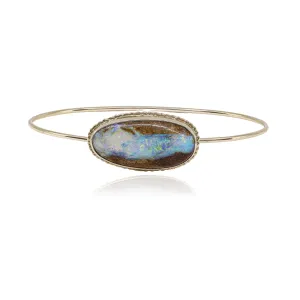 JAMIE JOSEPH 14K YELLOW GOLD OPALIZED WOOD BANGLE BRACELET