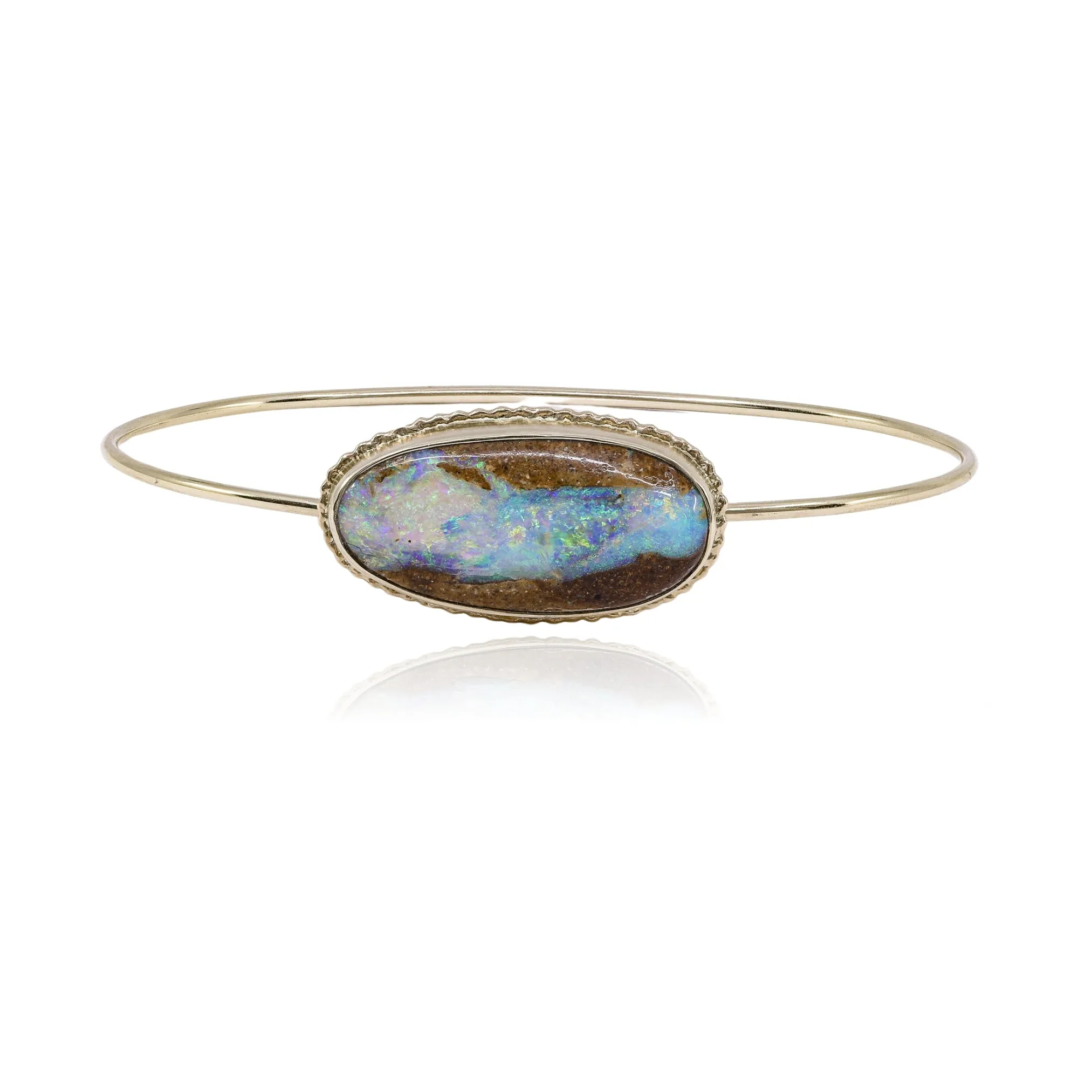 JAMIE JOSEPH 14K YELLOW GOLD OPALIZED WOOD BANGLE BRACELET