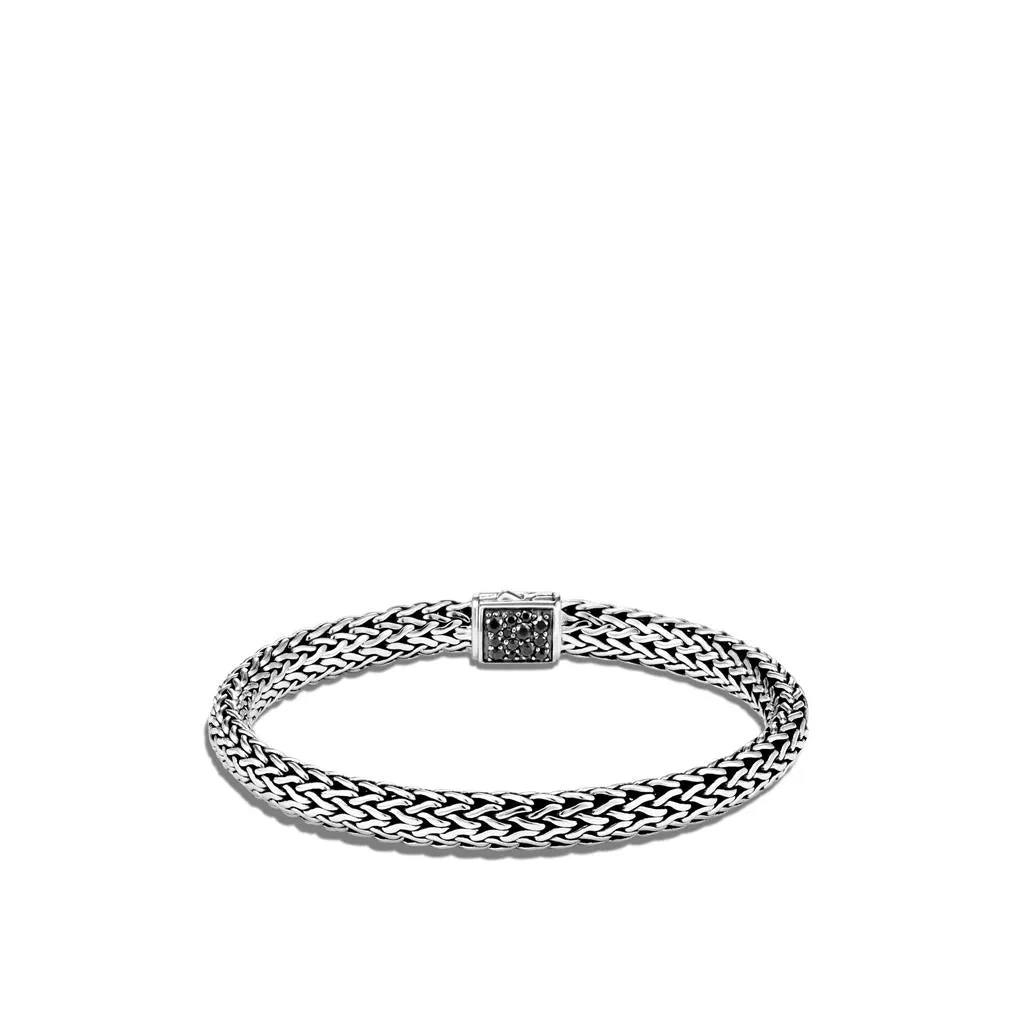 John Hardy Classic Chain Sterling Silver Reversible Bracelet with Pave Diamonds & Treated Black Sapphire