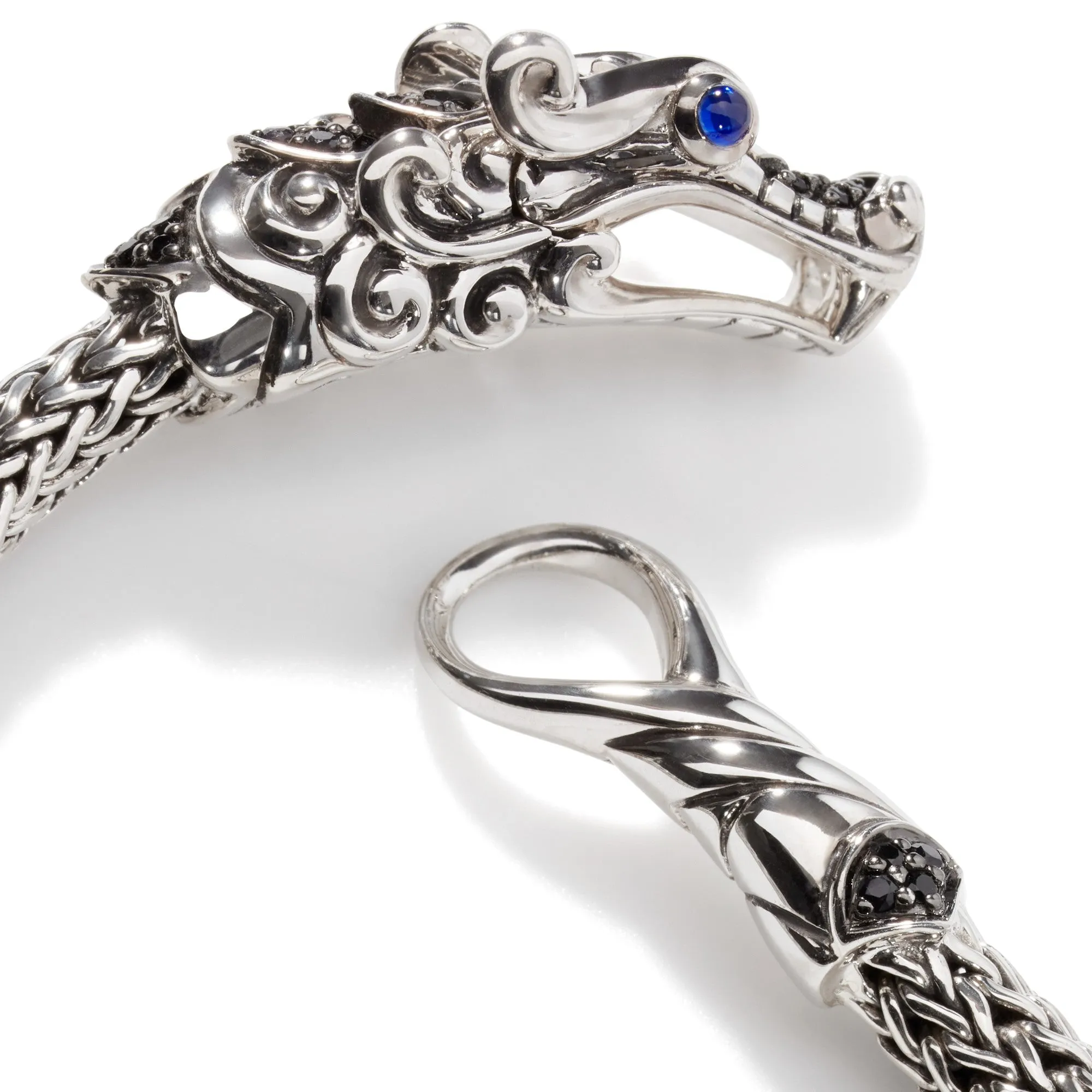 JOHN HARDY MEDIUM STELRING SILVER SAPPHIRE AND BLACK SPINEL NAGA HERITAGE BRACELET