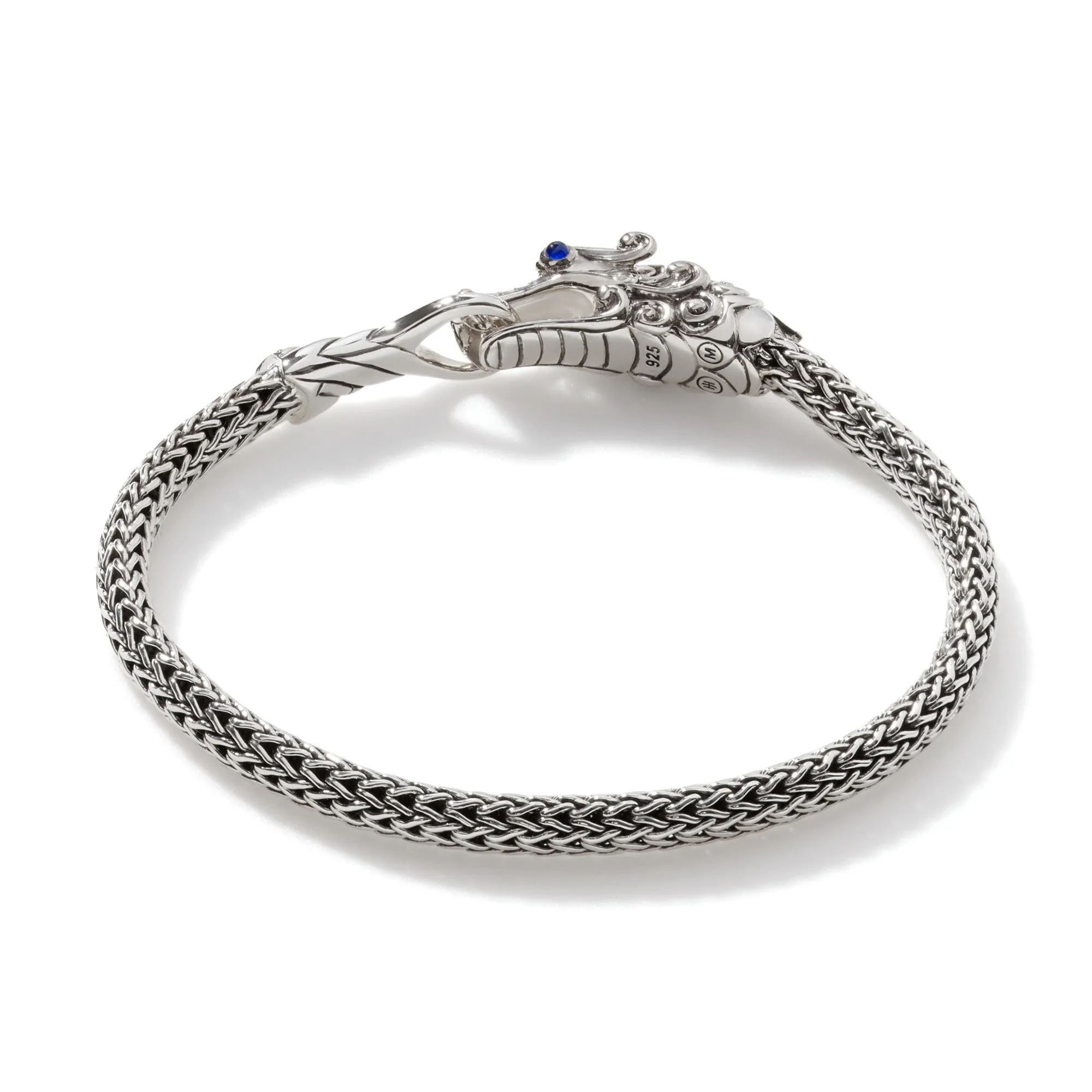 JOHN HARDY MEDIUM STELRING SILVER SAPPHIRE AND BLACK SPINEL NAGA HERITAGE BRACELET