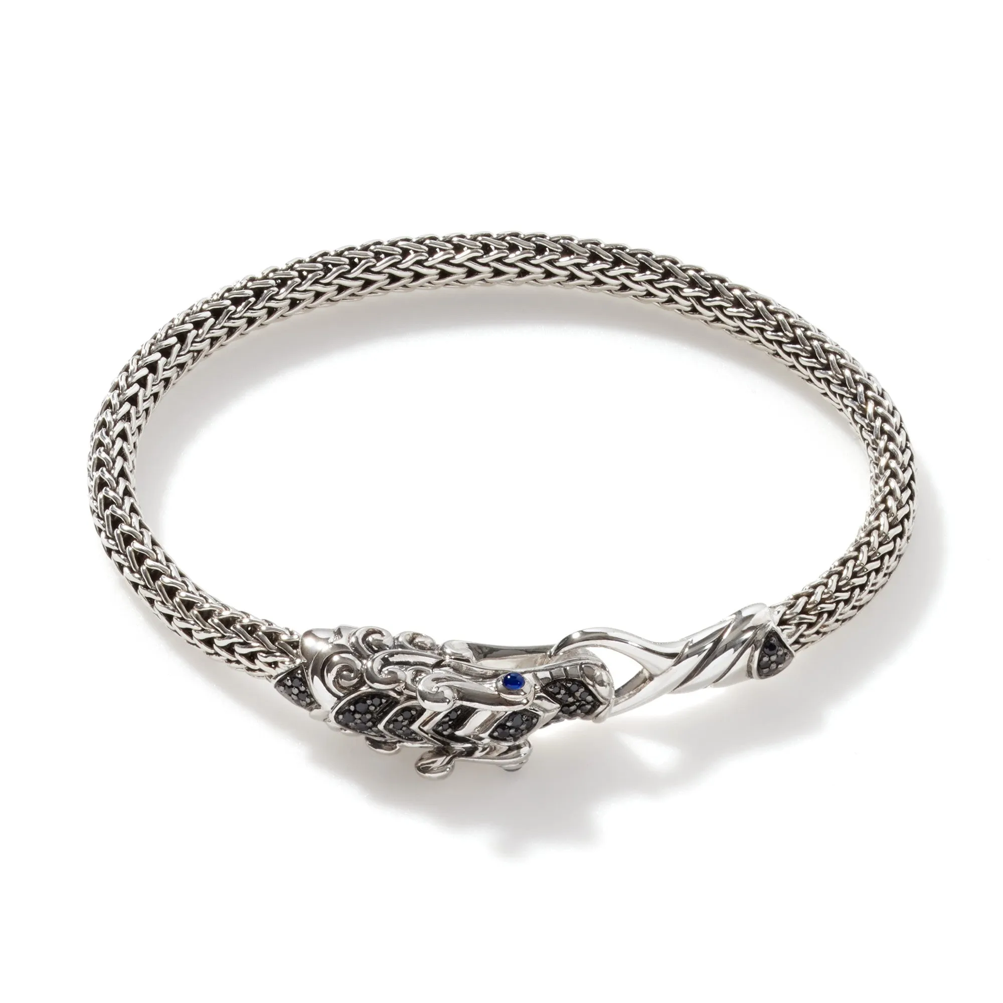 JOHN HARDY MEDIUM STELRING SILVER SAPPHIRE AND BLACK SPINEL NAGA HERITAGE BRACELET