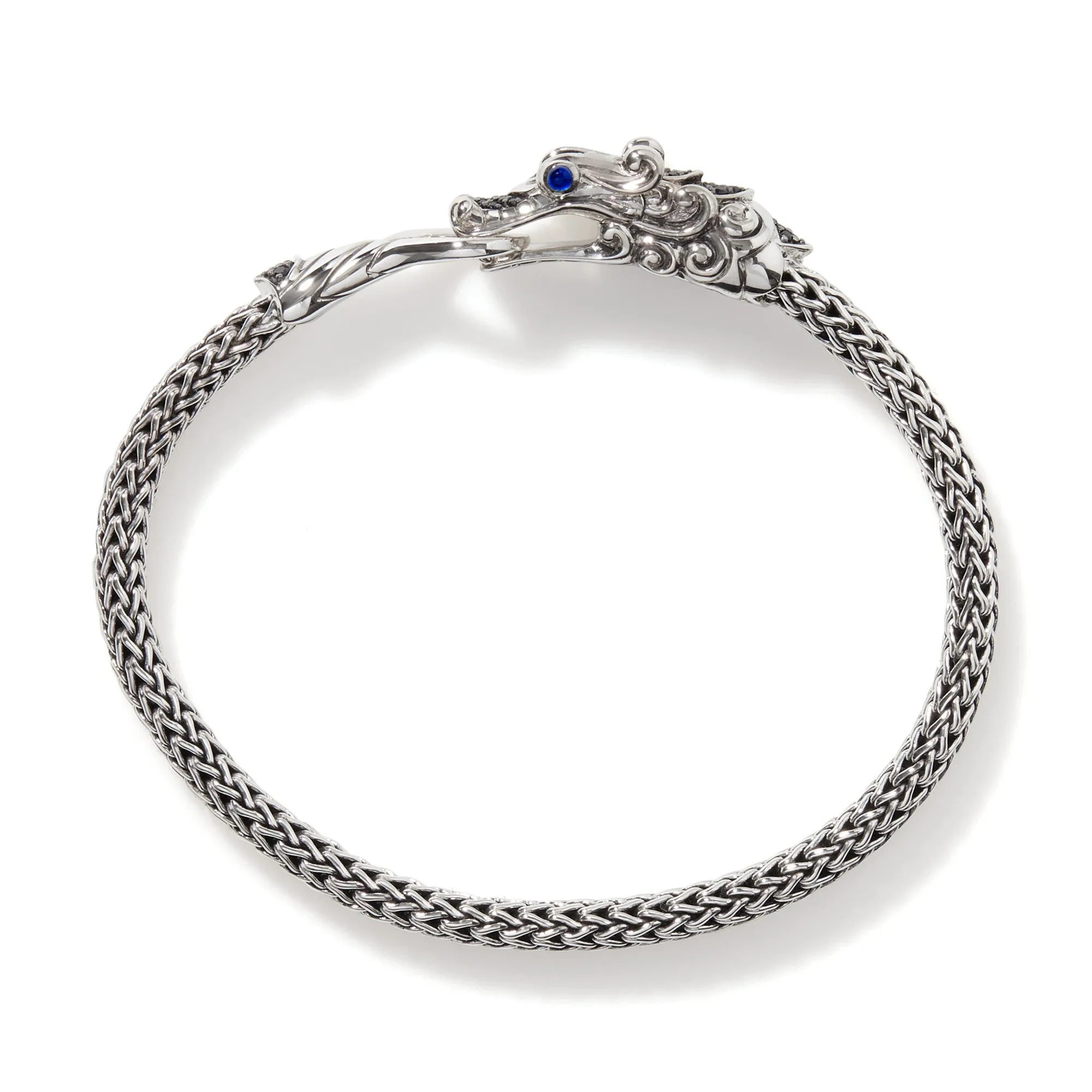 JOHN HARDY MEDIUM STELRING SILVER SAPPHIRE AND BLACK SPINEL NAGA HERITAGE BRACELET