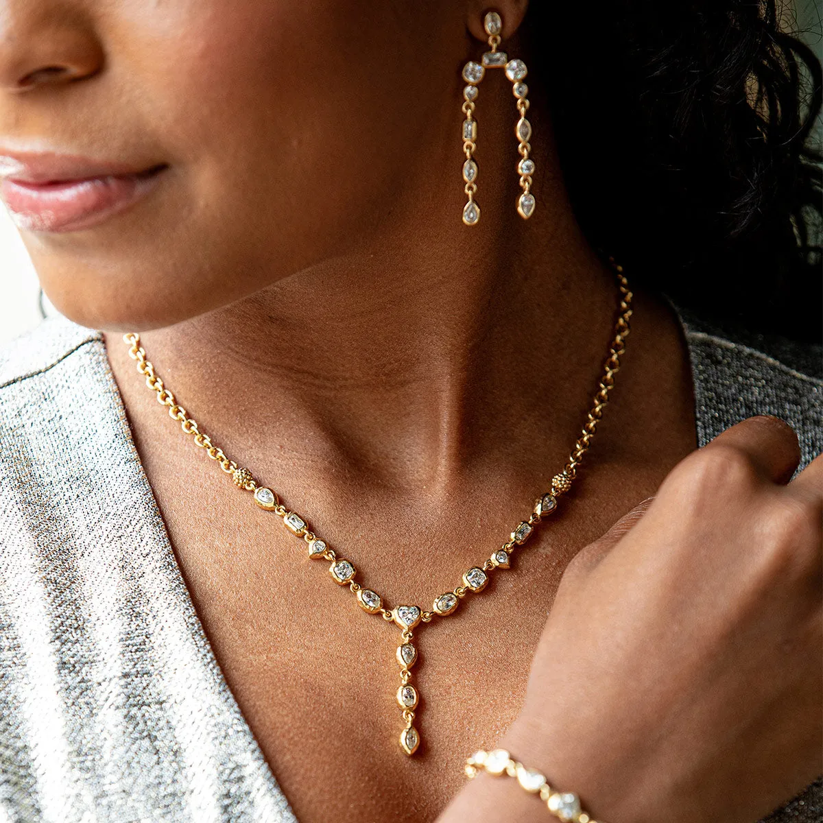 Joie Petite Lariat Necklace - Gold/Cubic Zirconia