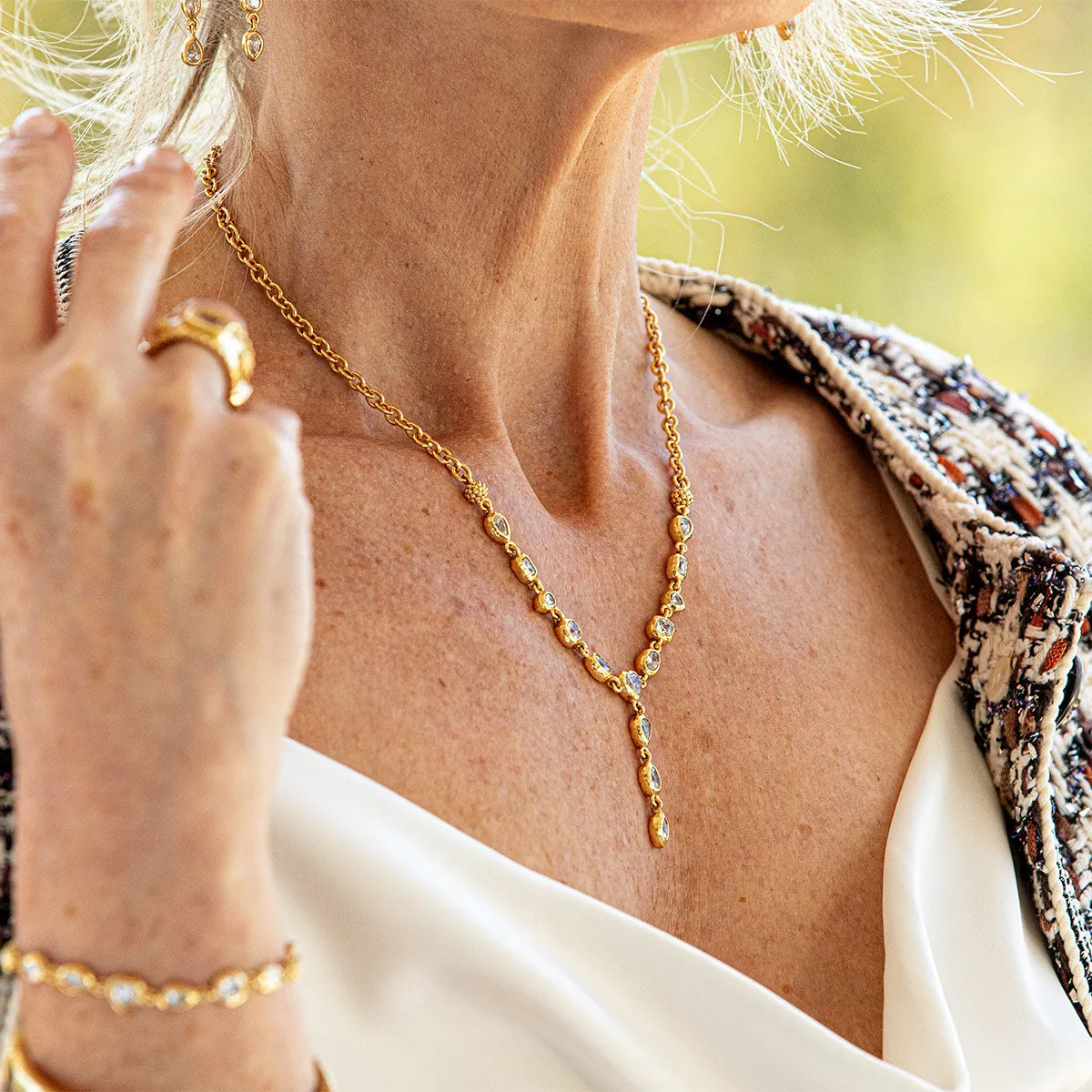 Joie Petite Lariat Necklace - Gold/Cubic Zirconia