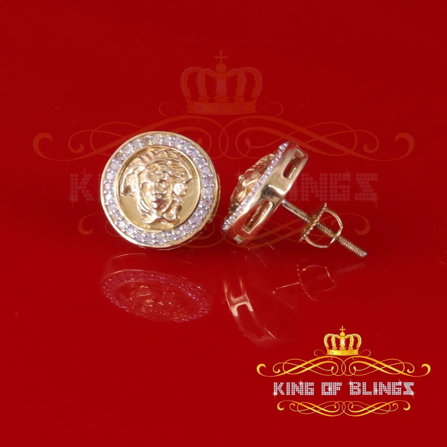King of Blings-0.20ct Diamond 925 Sterling Yellow Silver for Men's & Womens Stud Medusa Earring