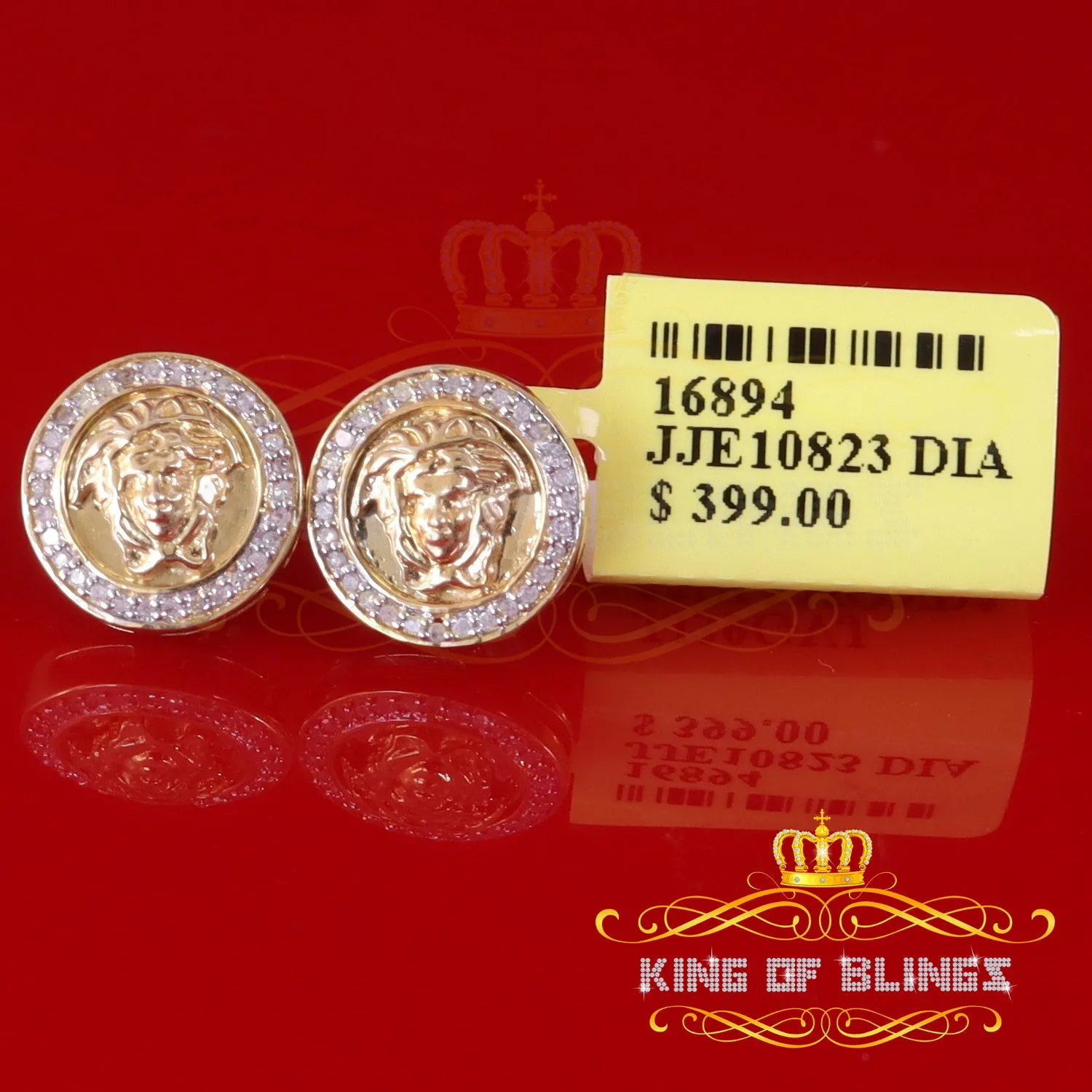 King of Blings-0.20ct Diamond 925 Sterling Yellow Silver for Men's & Womens Stud Medusa Earring