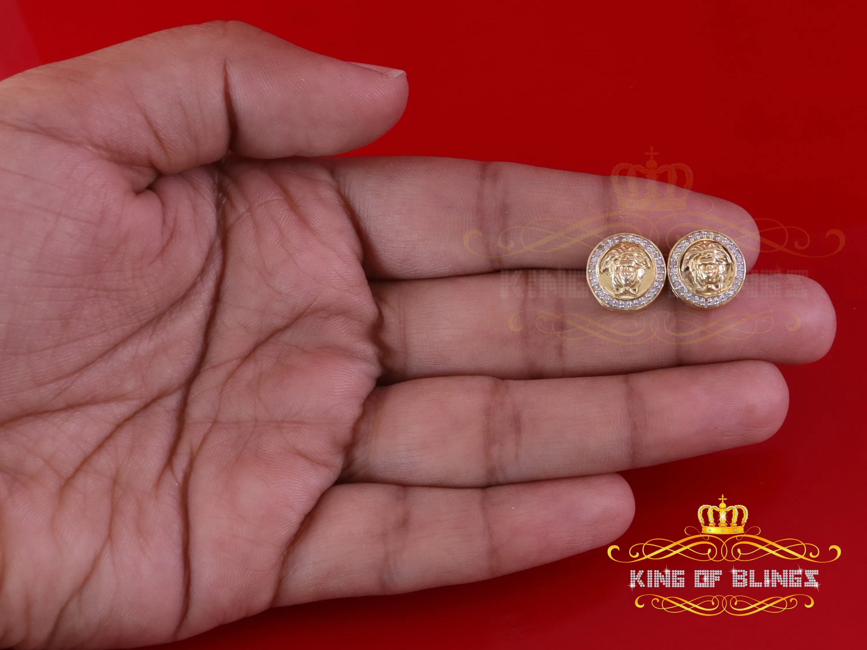 King of Blings-0.20ct Diamond 925 Sterling Yellow Silver for Men's & Womens Stud Medusa Earring