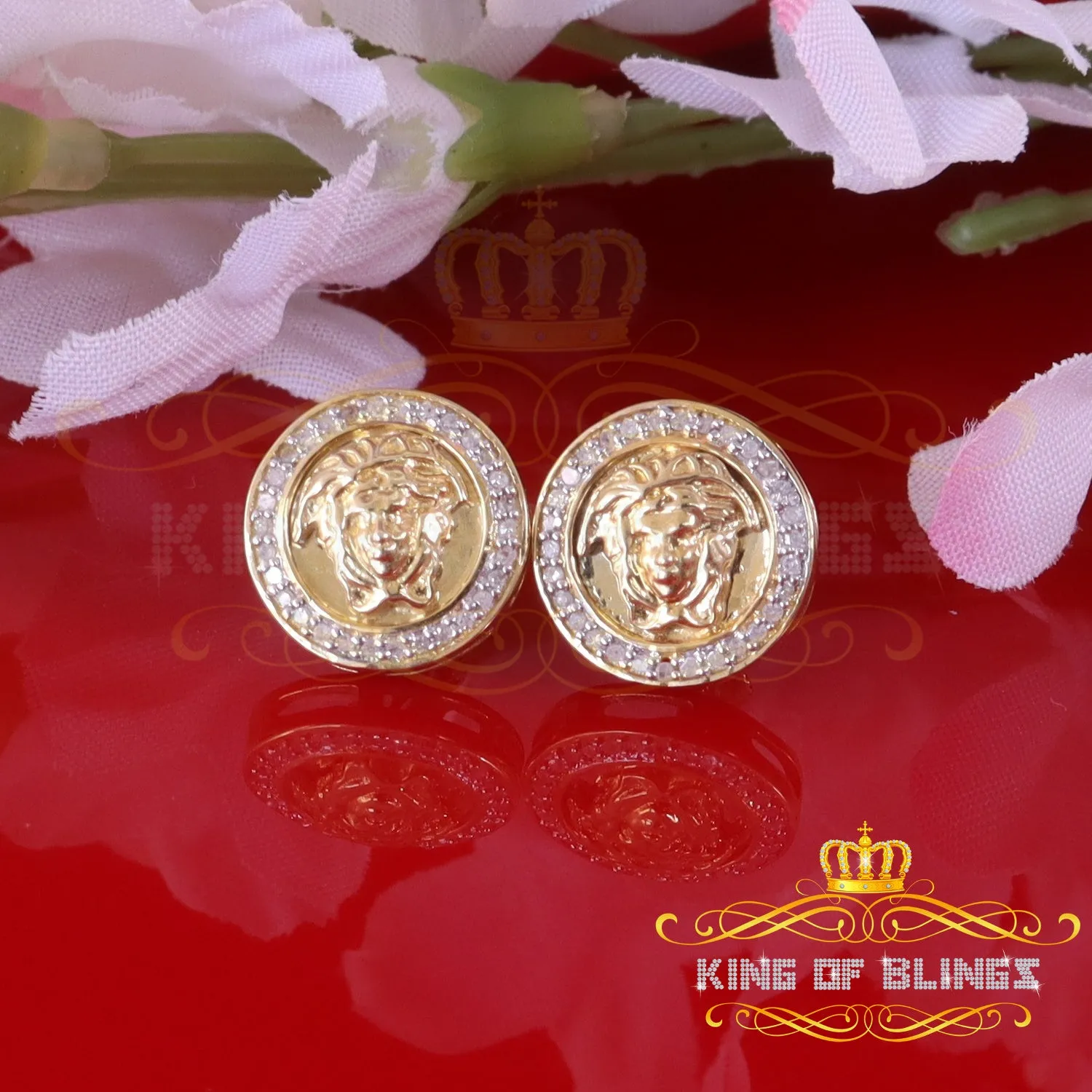 King of Blings-0.20ct Diamond 925 Sterling Yellow Silver for Men's & Womens Stud Medusa Earring