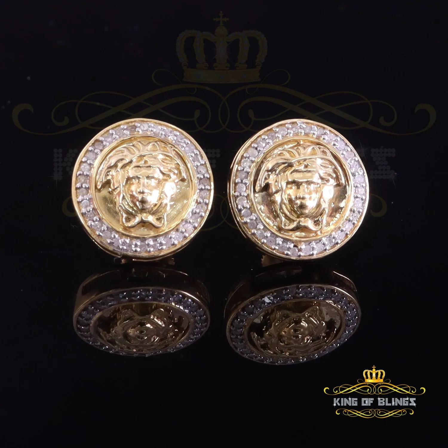 King of Blings-0.20ct Diamond 925 Sterling Yellow Silver for Men's & Womens Stud Medusa Earring