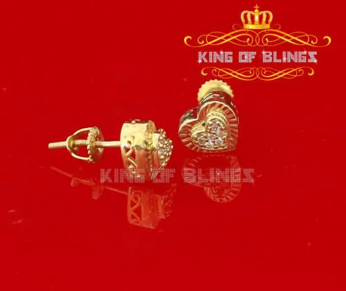 King of Bling's Aretes Para Hombre 925 Yellow Silver 1.28ct Cubic Zirconia Heart Women Earring