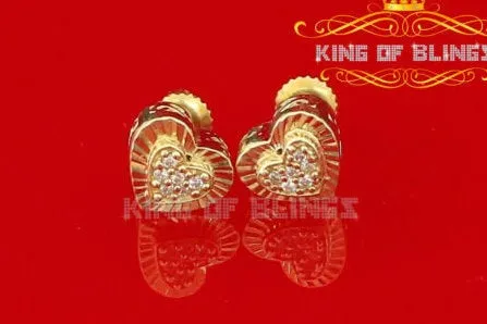 King of Bling's Aretes Para Hombre 925 Yellow Silver 1.28ct Cubic Zirconia Heart Women Earring