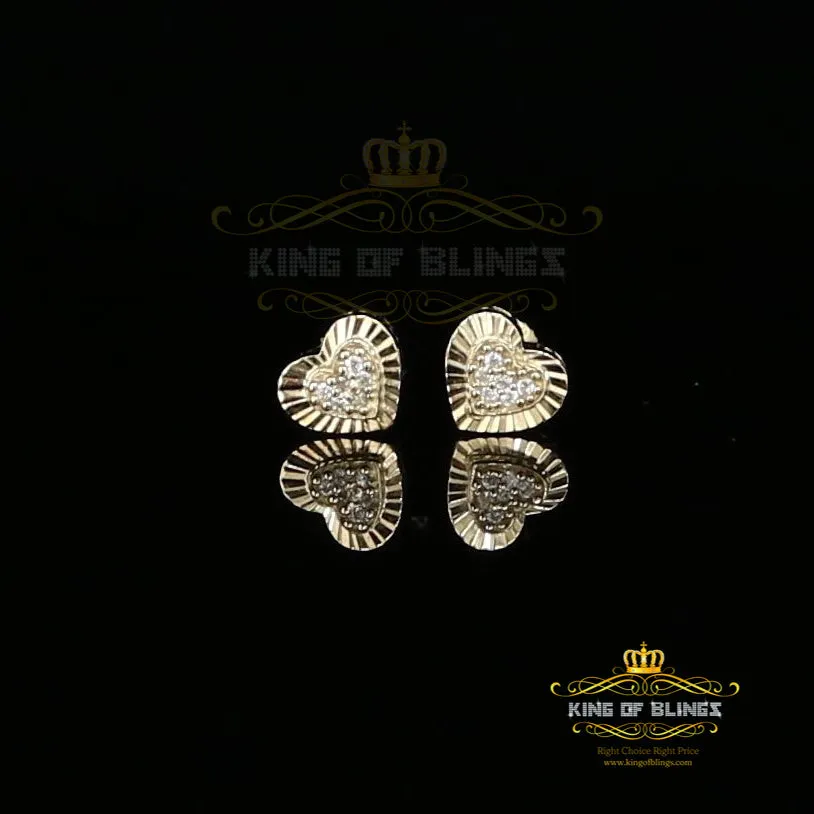 King of Bling's Aretes Para Hombre 925 Yellow Silver 1.28ct Cubic Zirconia Heart Women Earring