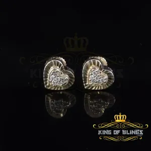 King of Bling's Aretes Para Hombre 925 Yellow Silver 1.28ct Cubic Zirconia Heart Women Earring
