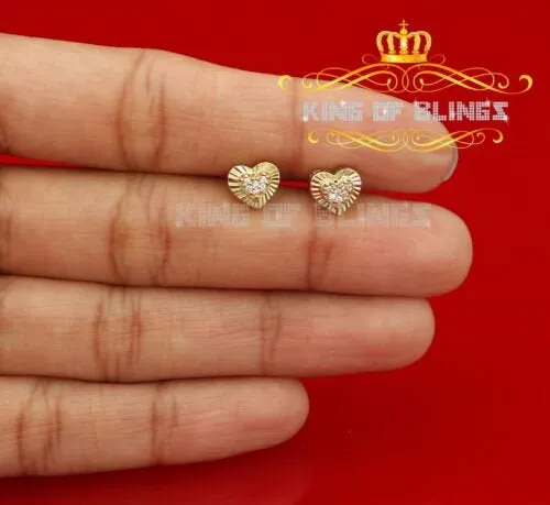 King of Bling's Aretes Para Hombre 925 Yellow Silver 1.28ct Cubic Zirconia Heart Women Earring