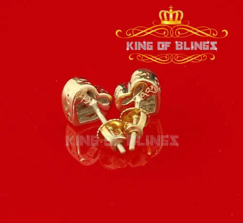 King of Bling's Aretes Para Hombre 925 Yellow Silver 1.28ct Cubic Zirconia Heart Women Earring