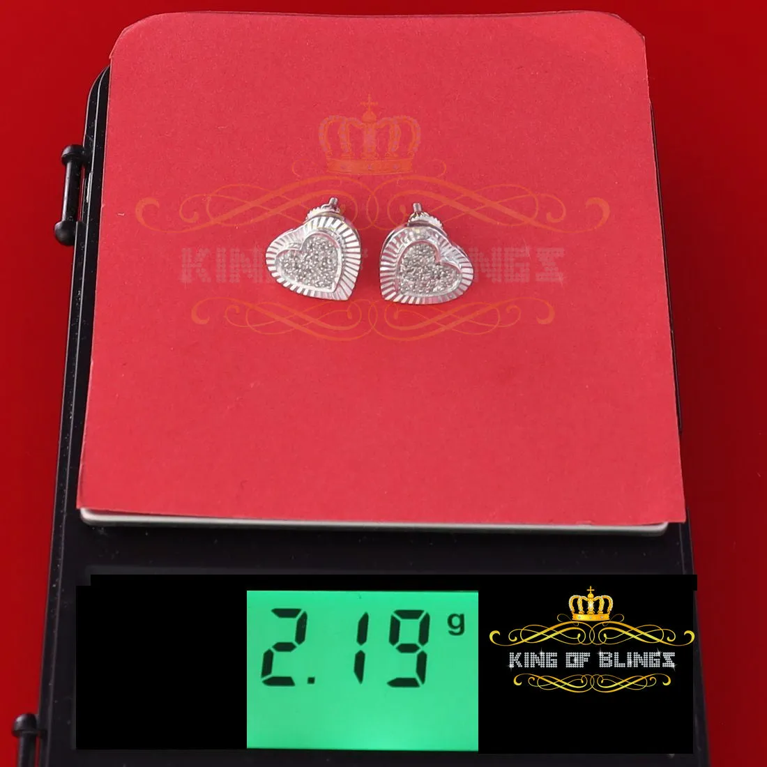 King Of Bling's Aretes Para Hombre Heart 925 White Silver 0.25ct Diamond Ladies Style Earrings