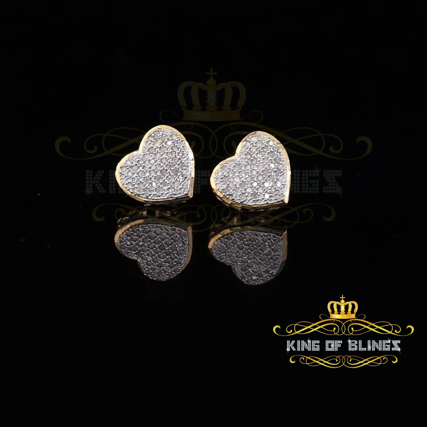 King of Blings-Aretes Para Hombre Heart 925 Yellow Silver 0.20ct Diamond Women's /Gents Earring