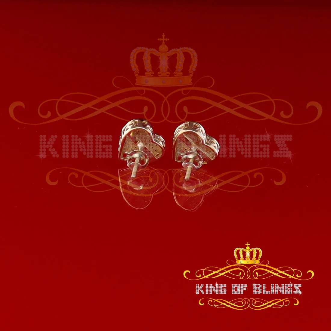 King of Blings-Aretes Para Hombre Heart 925 Yellow Silver 0.20ct Diamond Women's /Gents Earring