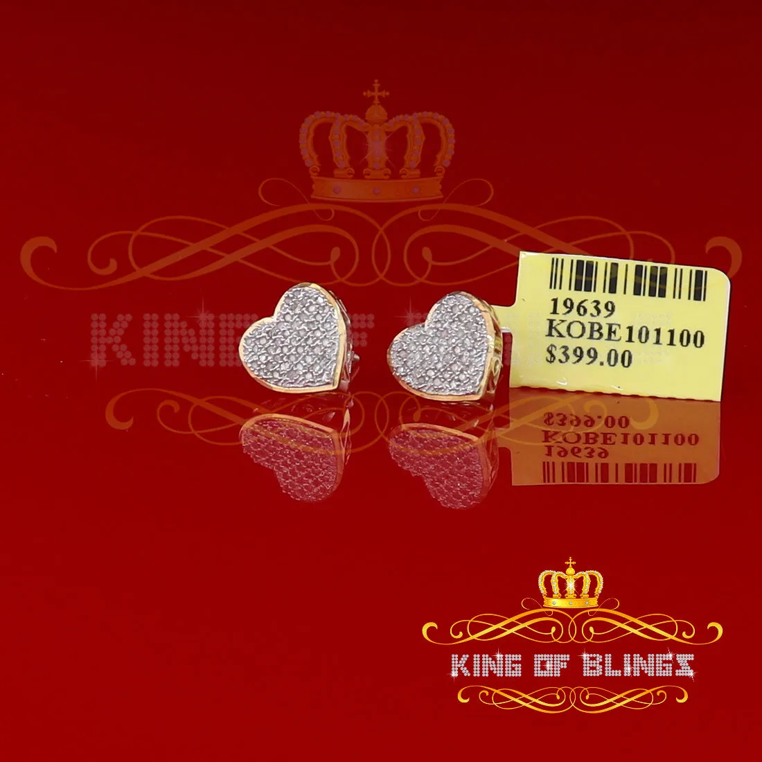 King of Blings-Aretes Para Hombre Heart 925 Yellow Silver 0.20ct Diamond Women's /Gents Earring