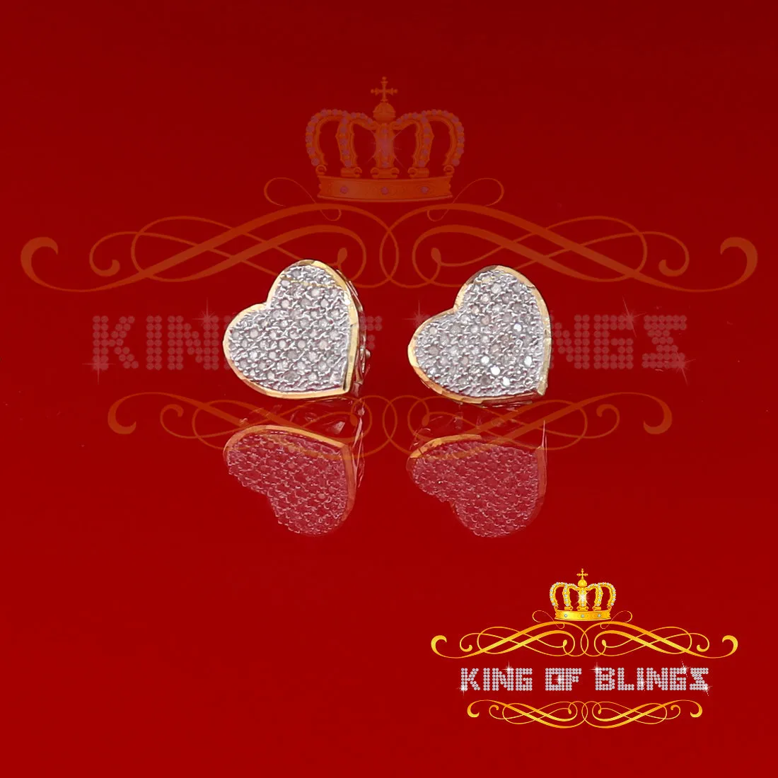 King of Blings-Aretes Para Hombre Heart 925 Yellow Silver 0.20ct Diamond Women's /Gents Earring
