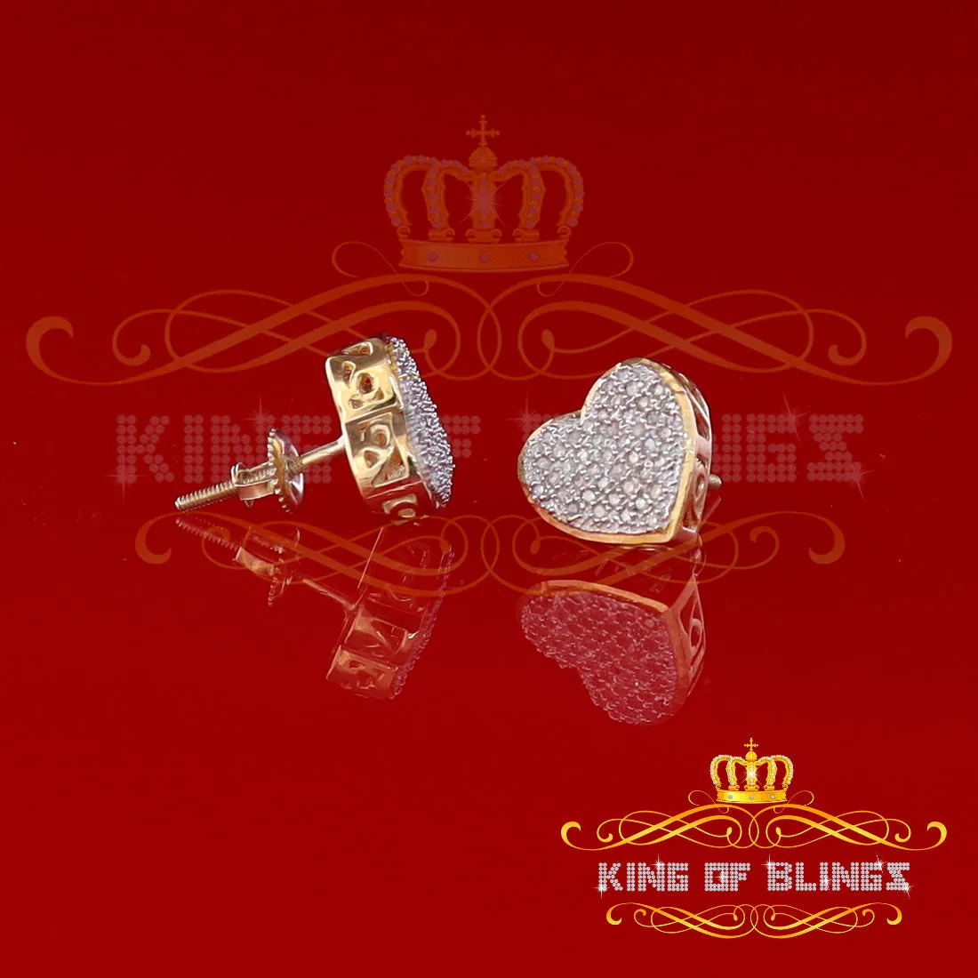 King of Blings-Aretes Para Hombre Heart 925 Yellow Silver 0.20ct Diamond Women's /Gents Earring