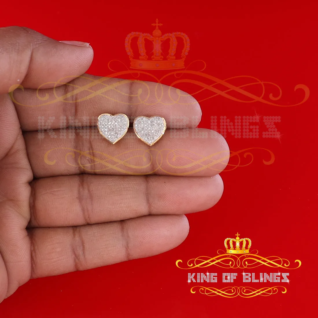 King of Blings-Aretes Para Hombre Heart 925 Yellow Silver 0.20ct Diamond Women's /Gents Earring