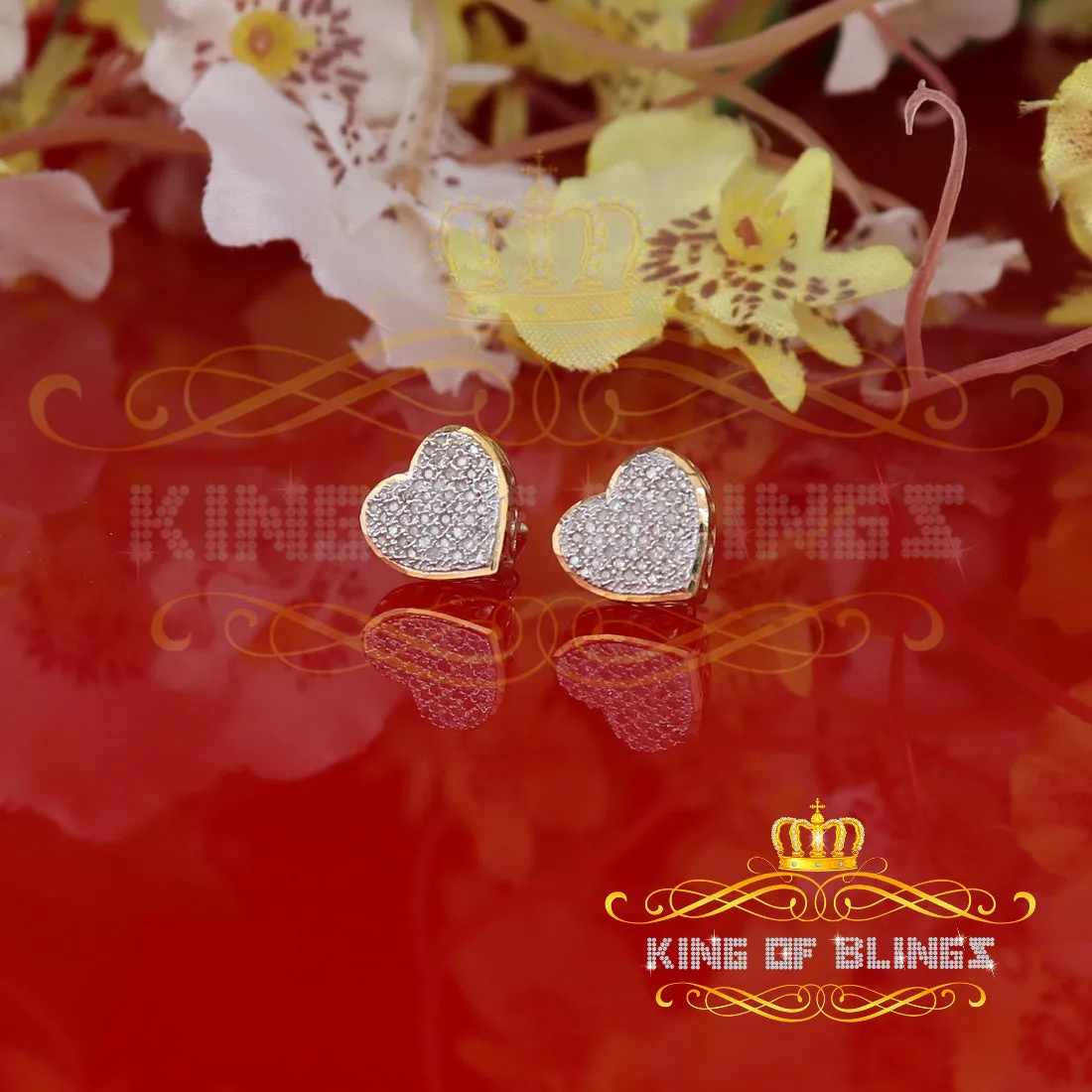 King of Blings-Aretes Para Hombre Heart 925 Yellow Silver 0.20ct Diamond Women's /Gents Earring