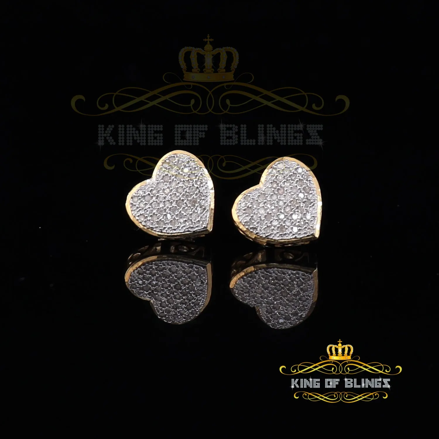 King of Blings-Aretes Para Hombre Heart 925 Yellow Silver 0.20ct Diamond Women's /Gents Earring