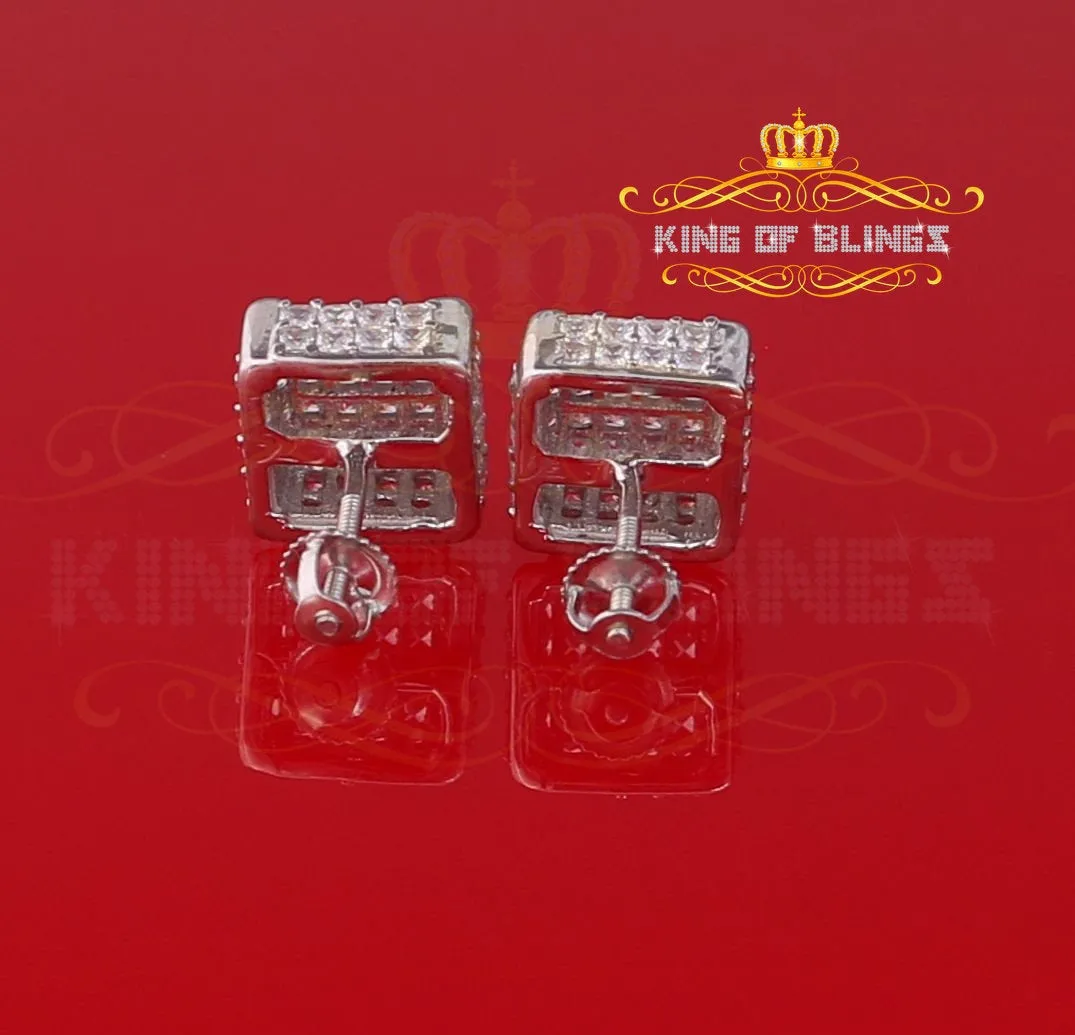 King of Blings- Cubic Zirconia 925 White Silver Screw Back1.95ct Hip Hop Square Women's Earrings