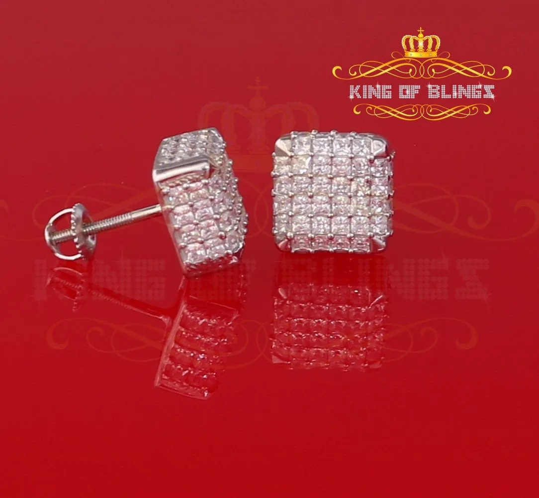 King of Blings- Cubic Zirconia 925 White Silver Screw Back1.95ct Hip Hop Square Women's Earrings