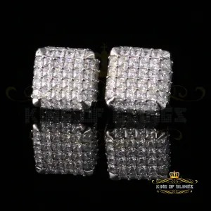 King of Blings- Cubic Zirconia 925 White Silver Screw Back1.95ct Hip Hop Square Women's Earrings