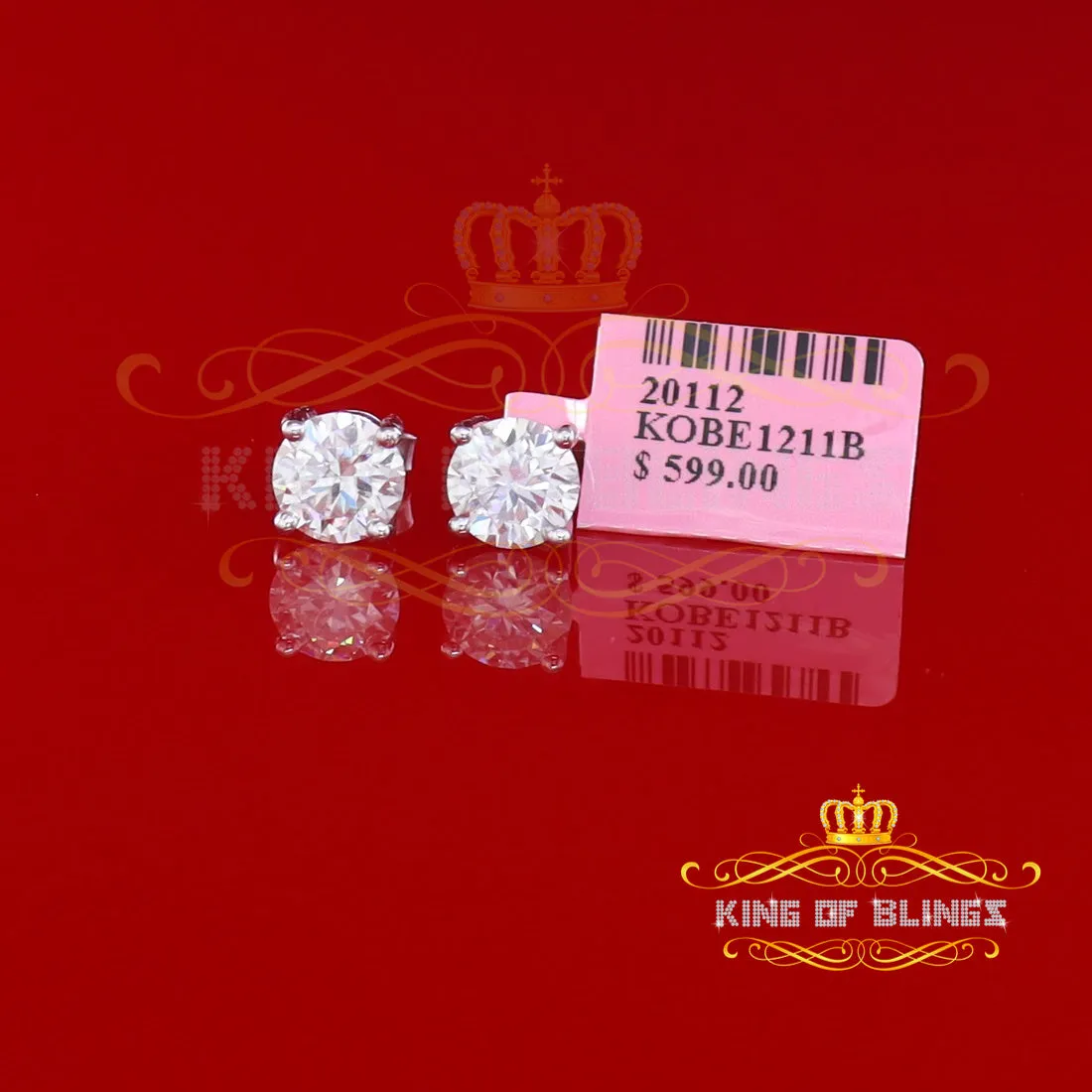 King of Bling's Mens & Womens stud 925 silver White 3.00ct VVS 'D' Moissanite Stud Earrings