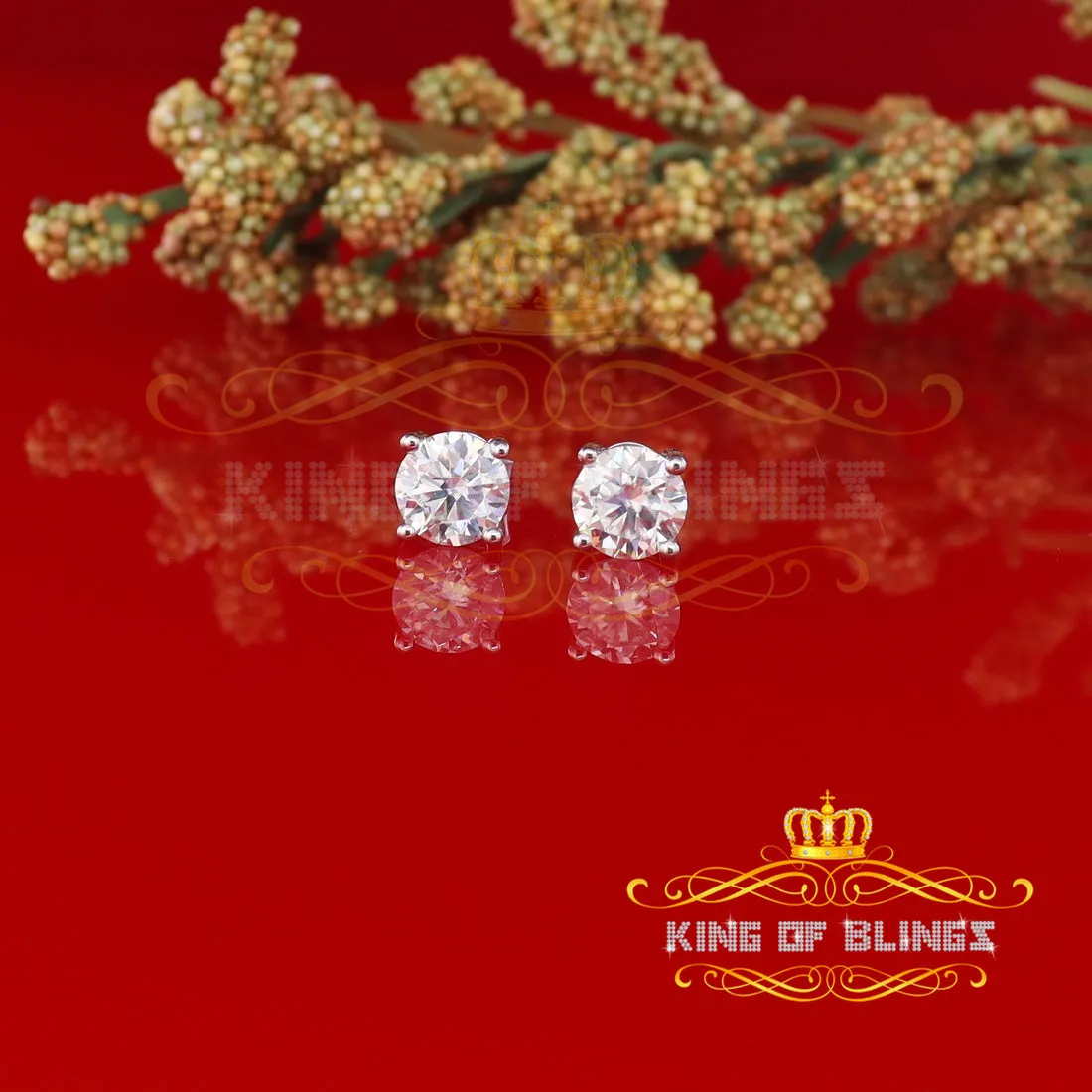 King of Bling's Mens & Womens stud 925 silver White 3.00ct VVS 'D' Moissanite Stud Earrings