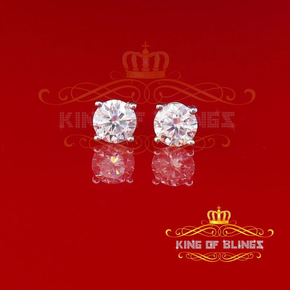 King of Bling's Mens & Womens stud 925 silver White 3.00ct VVS 'D' Moissanite Stud Earrings