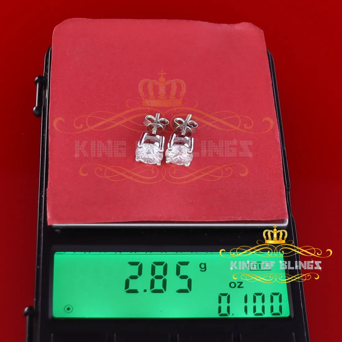 King of Bling's Mens & Womens stud 925 silver White 3.00ct VVS 'D' Moissanite Stud Earrings