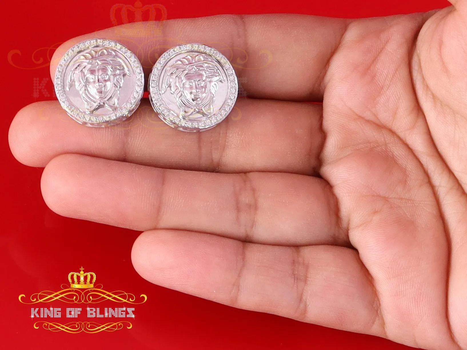 King of Bling's Men's/Women's 925 Silver White 0.50 ct VVS 'D' Moissanite Medusa Stud Earrings