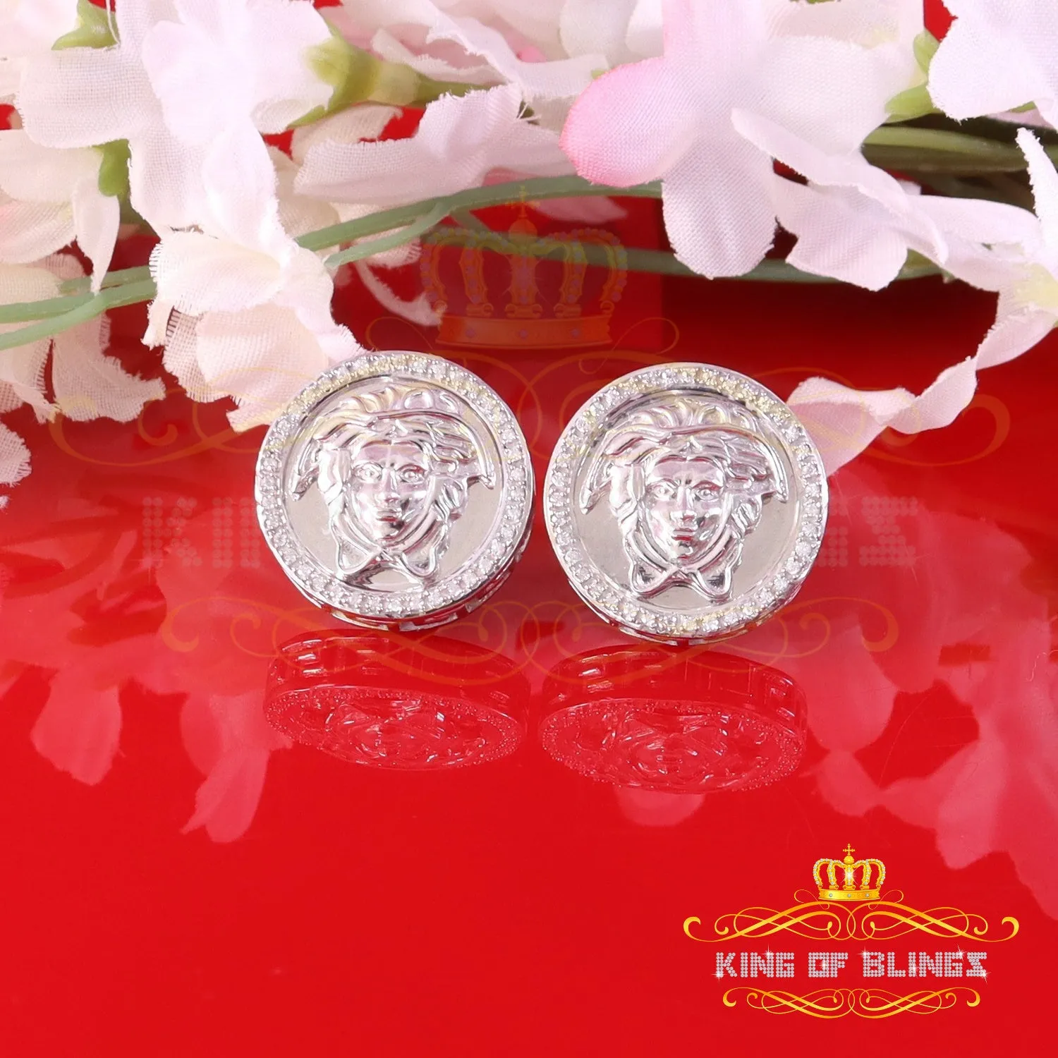 King of Bling's Men's/Women's 925 Silver White 0.50 ct VVS 'D' Moissanite Medusa Stud Earrings