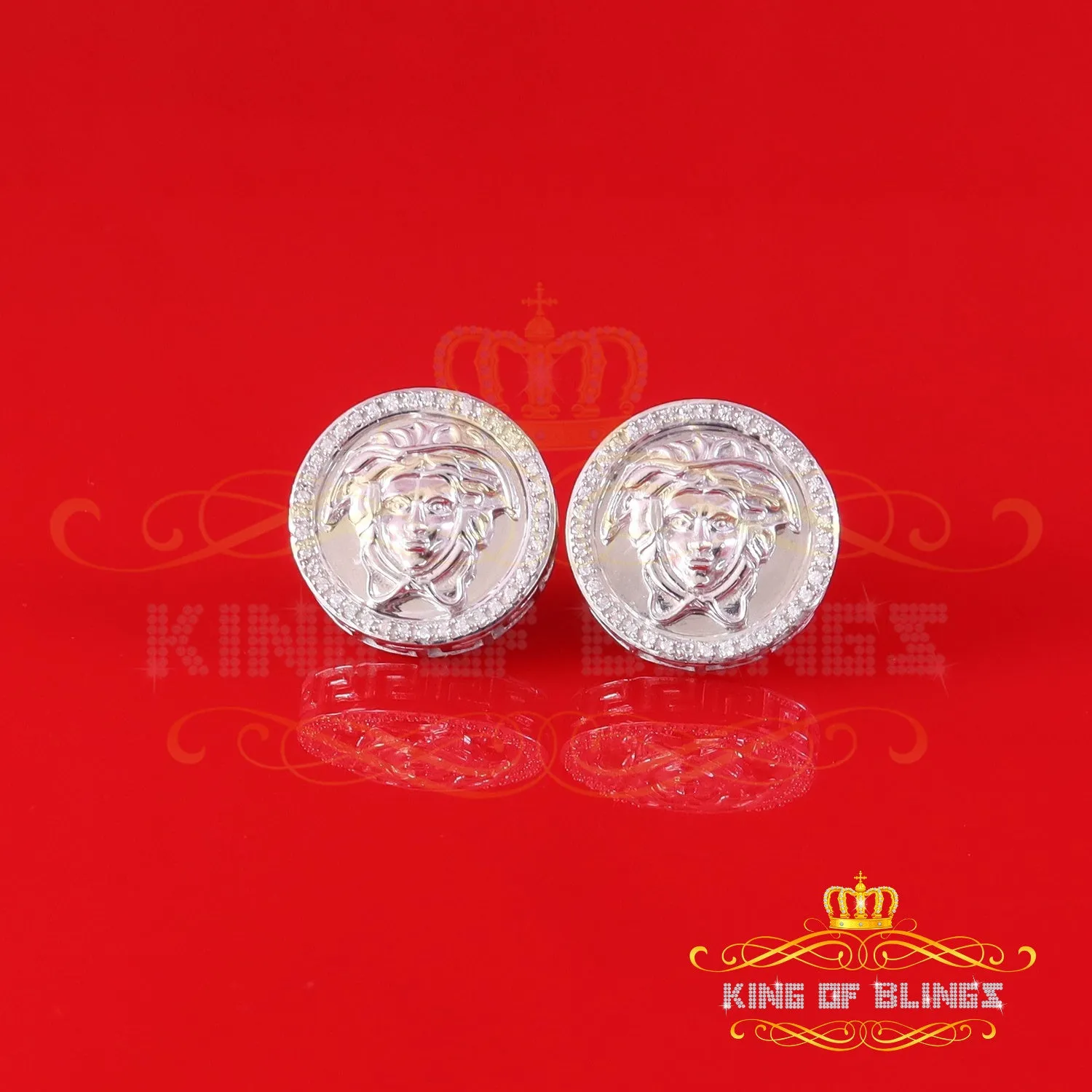 King of Bling's Men's/Women's 925 Silver White 0.50 ct VVS 'D' Moissanite Medusa Stud Earrings