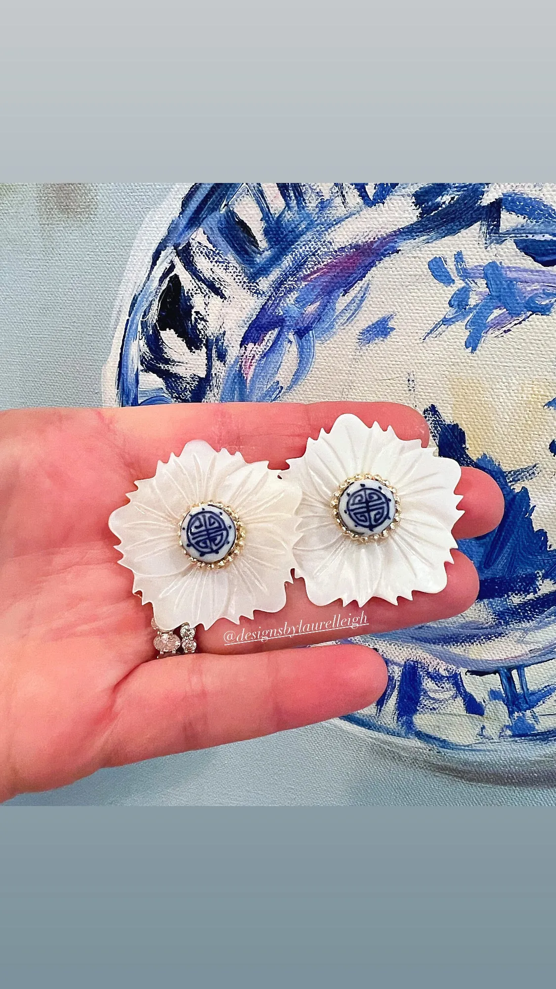 Medium Floral Chinoiserie Coin Bead Earrings