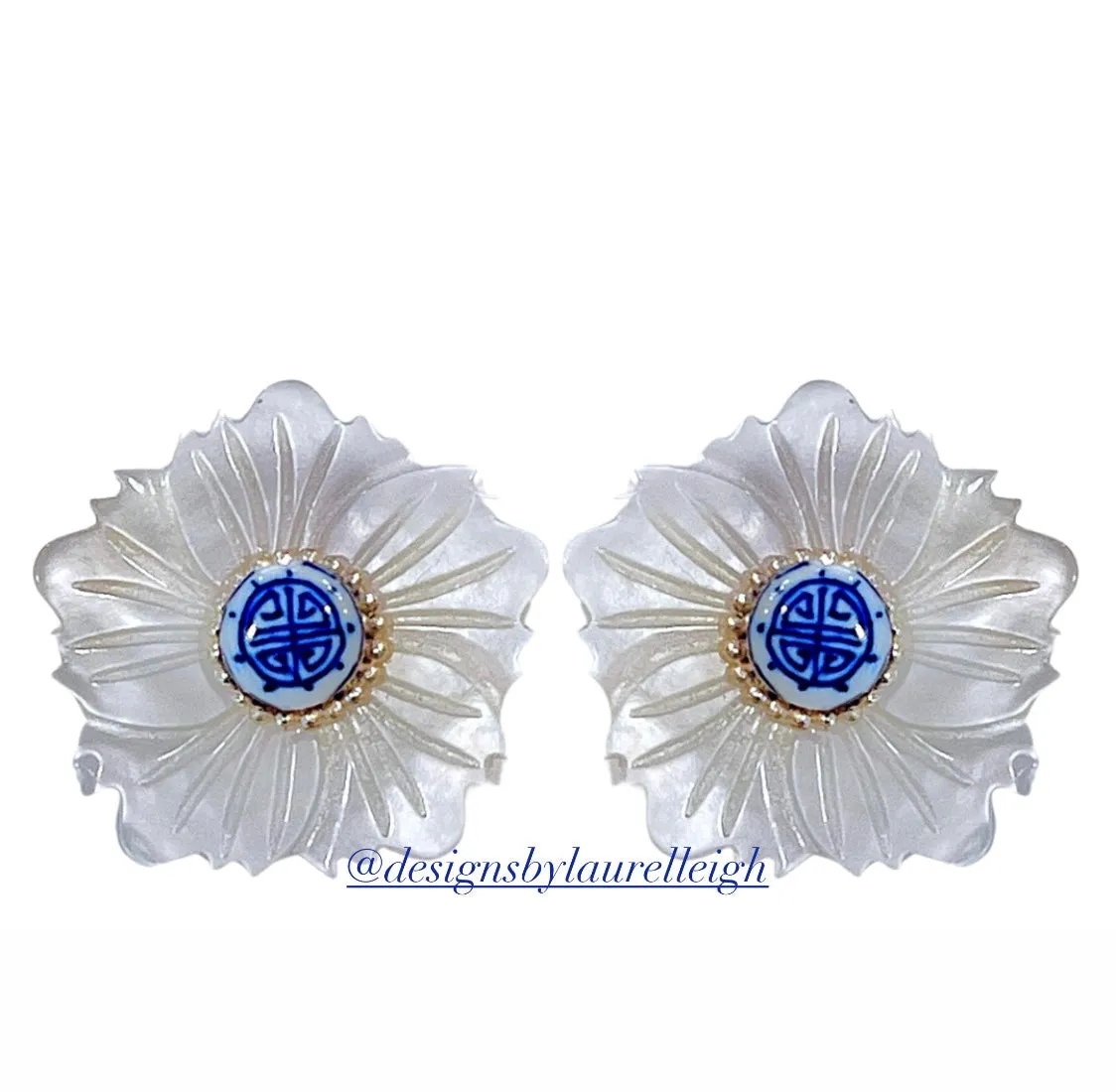 Medium Floral Chinoiserie Coin Bead Earrings