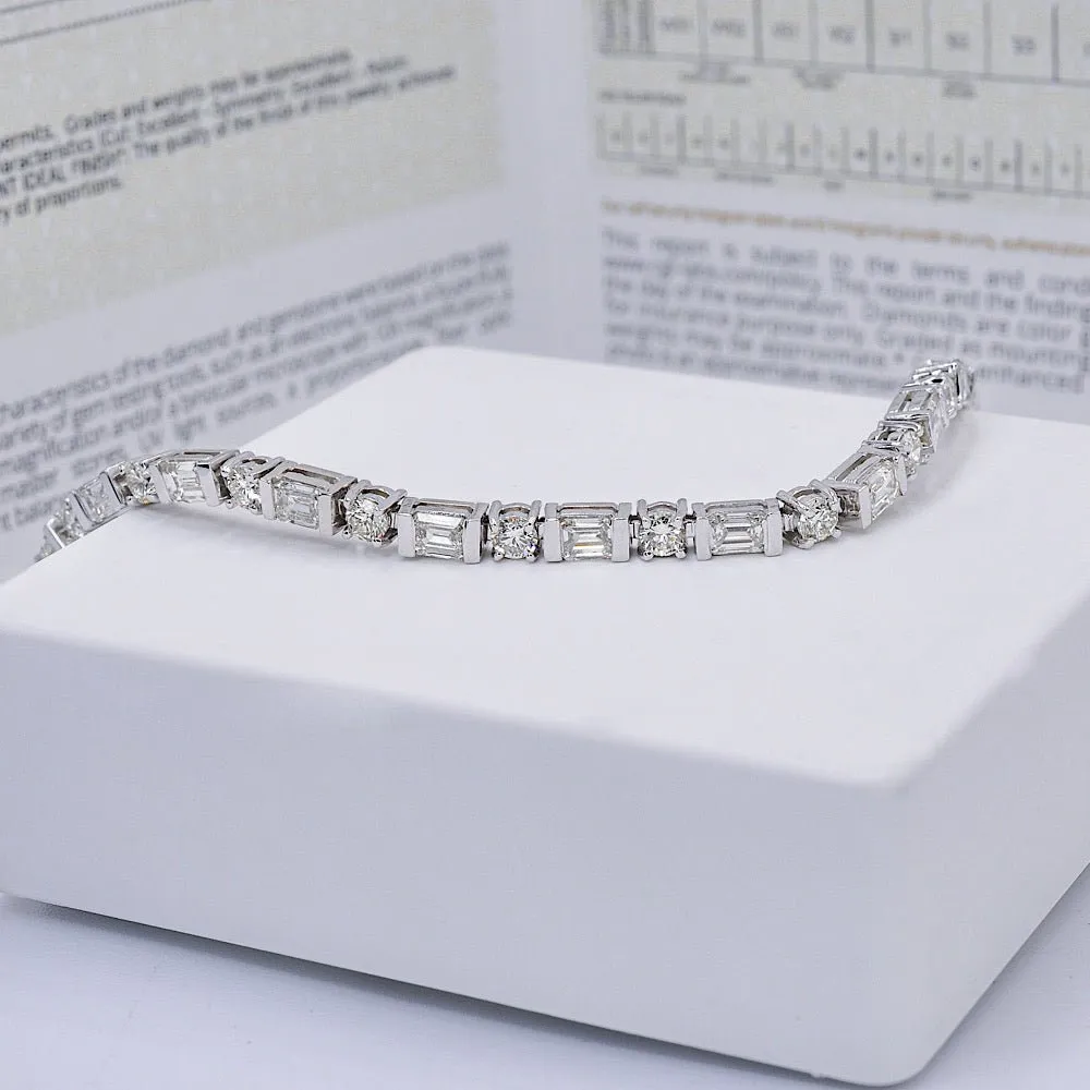 Mesmerizing 6.30CT Emerald and Round Cut Diamond Tennis Bracelet in 18KT White Gold