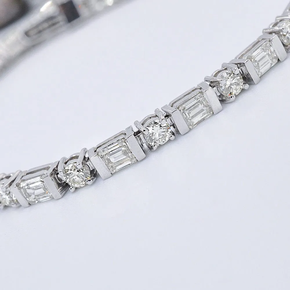 Mesmerizing 6.30CT Emerald and Round Cut Diamond Tennis Bracelet in 18KT White Gold