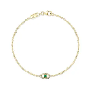 Mini Diamond Open Evil Eye with Emerald Center Bracelet