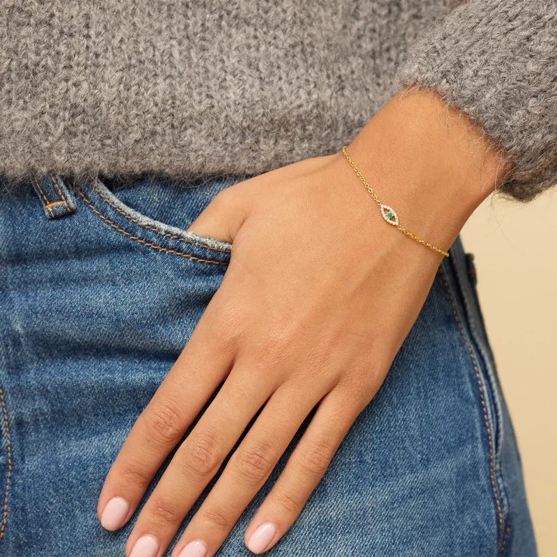 Mini Diamond Open Evil Eye with Emerald Center Bracelet