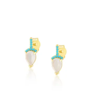 Mini Moonstone Pear Pave Stone Earrings