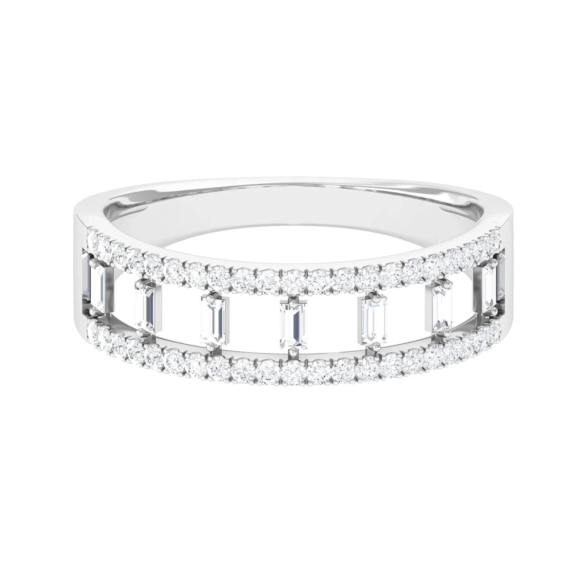 Minimal Baguette and Round Cut Diamond Wedding Band Ring